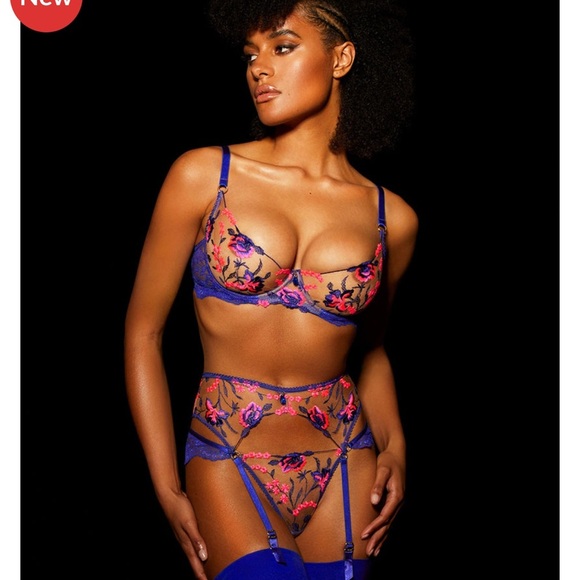 New Honey Birdette 2pc Pink Sapphire set 32F 32DDD Small garter belt suspender - Picture 5 of 7